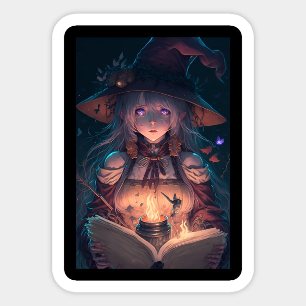 Anime Hot Wizard Girl Reading a Book of Spells Sticker by Bubblebug